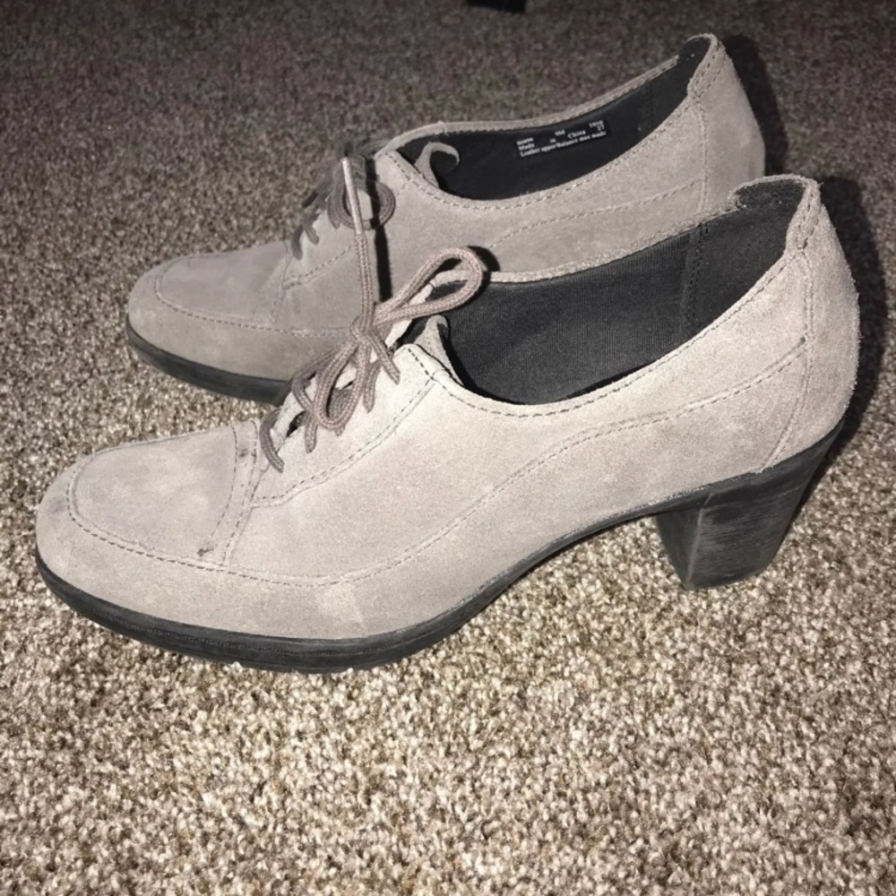 Grey Suede Heeled Clarks